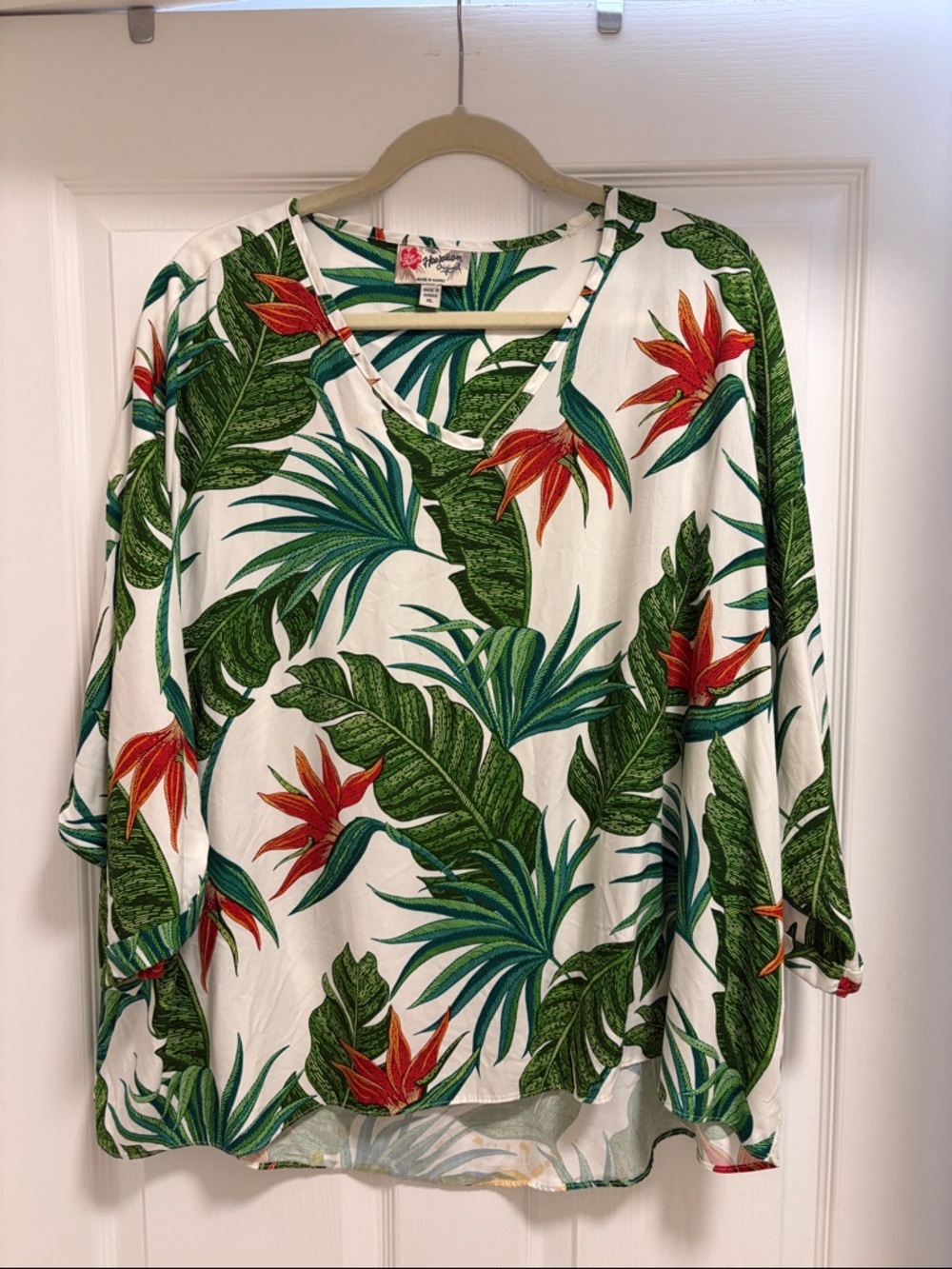 Tropical Print V-Neck Tunic - Green/Red